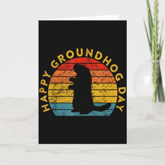 Vintage Groundhog Day Sunset Gifts Happy Groundhog Kaart (Voorkant)