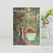 Vintage Gruen und Rosa Hochzeits Einladung Kaart (Staand voorkant)