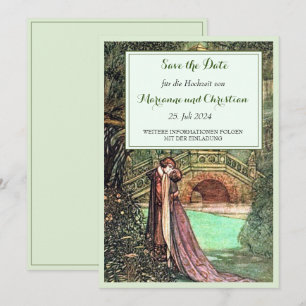 Vintage Gruen und Rosa Hochzeits Einladung Save The Date