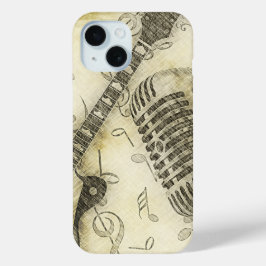 Vintage Grunge Gitaar en Microfoon iPhone Hoesje