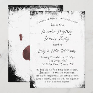 Vintage Grunge "Mysterieuze Moord Dinner Party" Kaart
