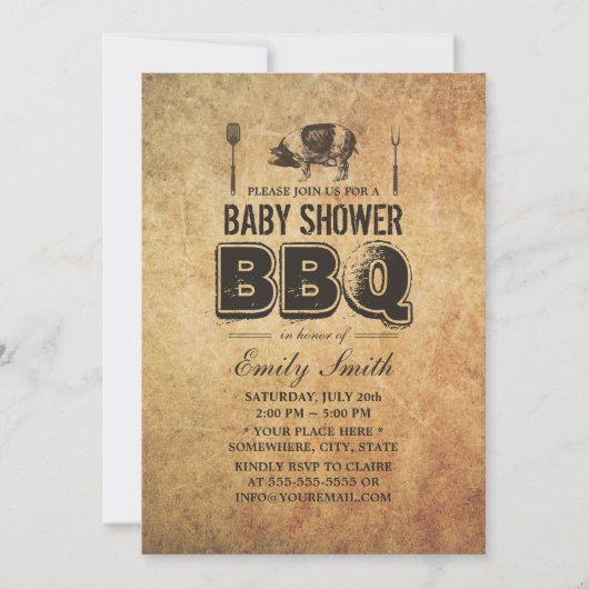 Vintage Grunge Pig Roast Baby shower BBQ Kaart (Voorkant)