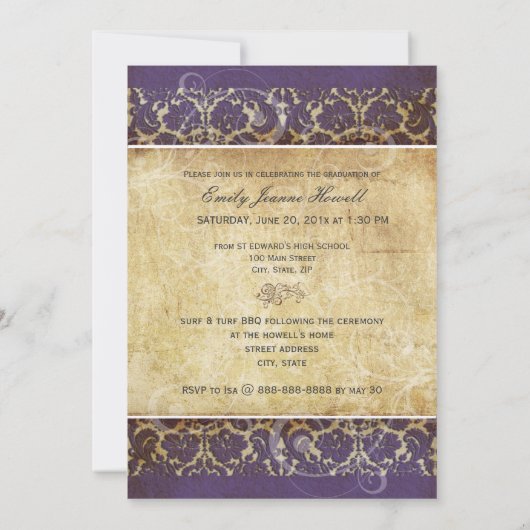 Vintage/grunge/Swirls/Damascus/Afstuderen Kaart (Achterkant)