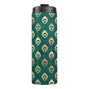 Vintage Grunge Turkoois en Gouden Pauw Thermosbeker