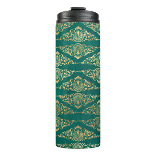 Vintage Grunge Turquoise en Gouden Damast Thermosbeker