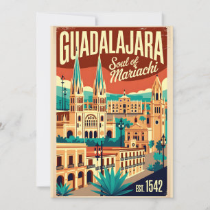 Vintage Guadalajara Mexico Ziel van Mariachi Retro Feestdagenkaart