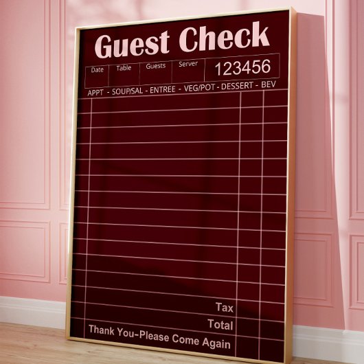 Vintage Guest Check Poster | Bourgondische Kunst