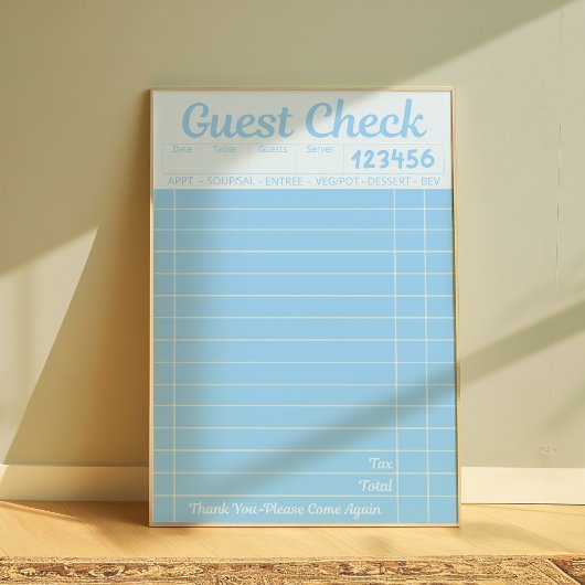 Vintage Guest Check Poster | Retro Restaurant Kuns