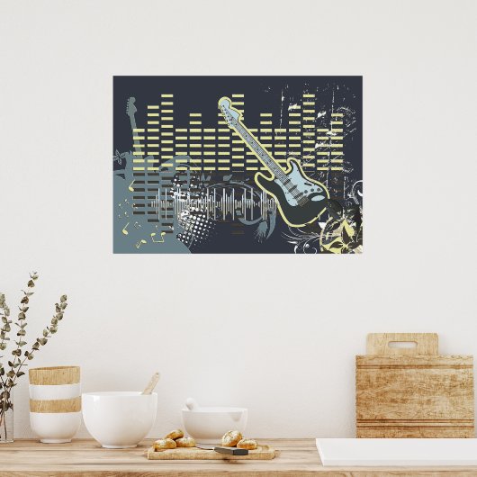 Vintage Guitar Music Poster (Keuken)