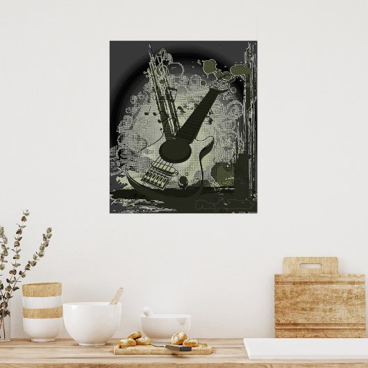 Vintage Guitar Music Poster (Keuken)
