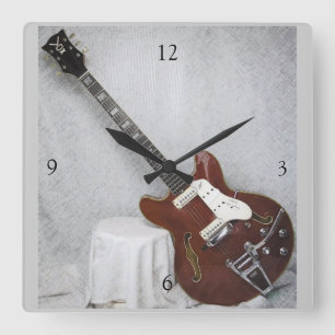 Vintage Guitar Wall Clock Vierkante Klok