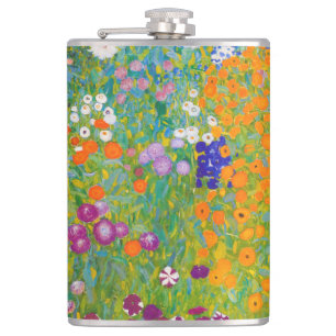 Vintage Gustav Klimt Cottage Garden Bloemkunst Heupfles