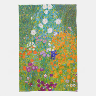 Vintage Gustav Klimt Cottage Garden Bloemkunst Theedoek