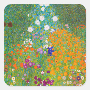 Vintage Gustav Klimt Cottage Garden Bloemkunst Vierkante Sticker