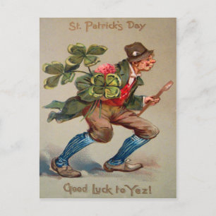 Vintage Guy Pijp Shamrock Geluk St. Patrick's Dag Briefkaart