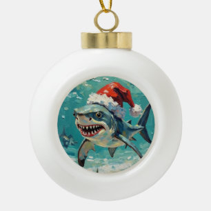 Vintage Haai met Kerstman Hoed Kerst Kunst Keramische Bal Ornament