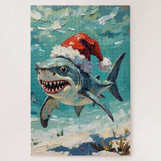 Vintage Haai met Kerstman Hoed Kerst Kunst Legpuzzel (Verticaal)