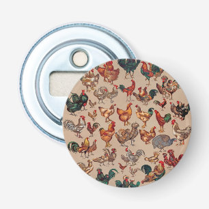Vintage Haan Kippenpatroon: Boerderij Kunst Button Flesopener