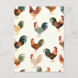 Vintage Haanpatroon Boerderij Stijl Briefkaart