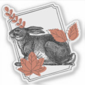 Vintage Haas & Herfstbladeren - Rustieke Kunst Sticker (Voorkant)