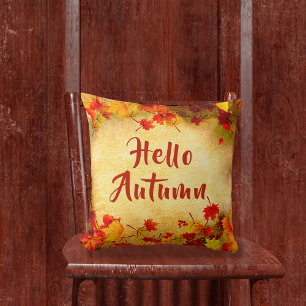Vintage Hallo Herfst Rood Oranje Bladeren Oud Papi Kussen