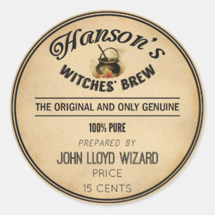 Vintage Halloween Apothecary Witches Brew Cauldron Ronde Sticker