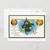 Vintage Halloween Art Briefkaart | Witte pompoen (Voorkant / Achterkant)
