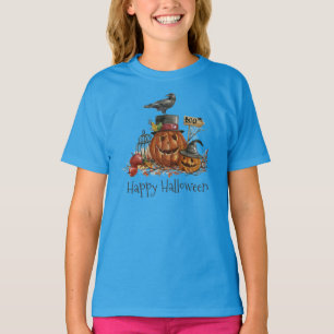 Vintage Halloween Black Bird Pumpkins Ringer Shirt