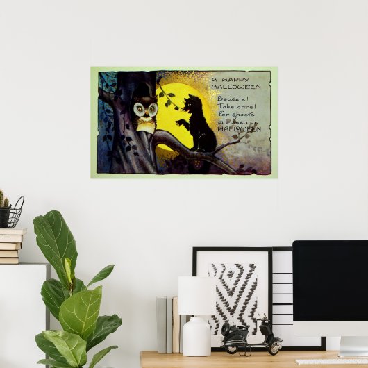 Vintage Halloween Black cat poster (Thuiskantoor)