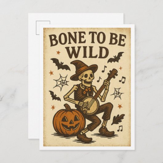 Vintage Halloween Bone to be Wild Briefkaart (Voorkant / Achterkant)