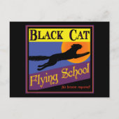 Vintage Halloween Briefkaart Black Cat Flying Scho (Voorkant)