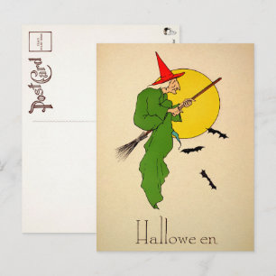 Vintage Halloween Broom Witch Briefkaart