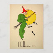 Vintage Halloween Broom Witch Briefkaart (Voorkant)