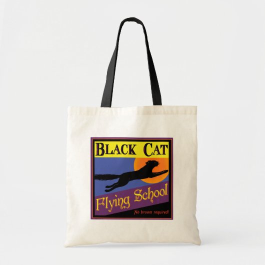 Vintage Halloween Canvas tas Black Cat Flying Scho (Voorkant)