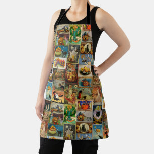 Vintage Halloween Cards Collage Apron Schort