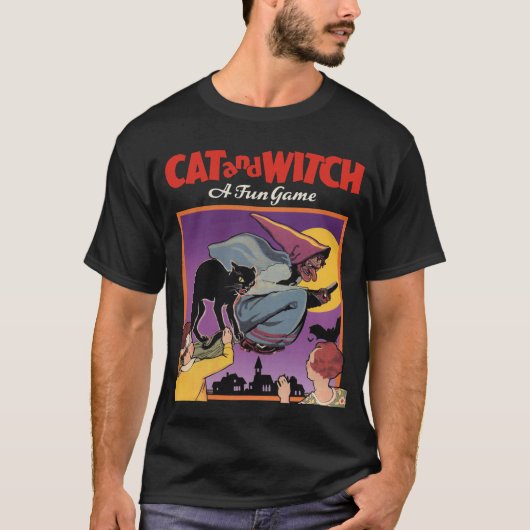 Vintage Halloween Cat en Witch Game Shirt (Voorkant)