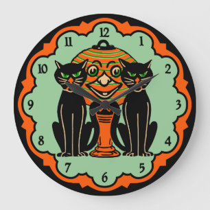 Vintage Halloween Cats Clock Grote Klok