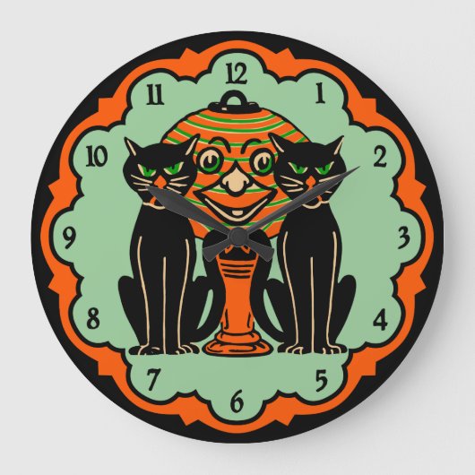 Vintage Halloween Cats Clock Grote Klok (Voorkant)