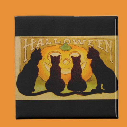 Vintage Halloween Cats en Jack O'Lantern Magneet