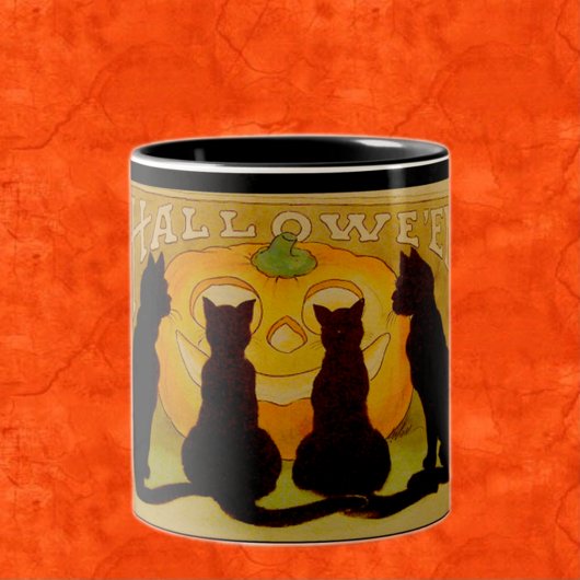 Vintage Halloween Cats en Jack O'Lantern Tweekleurige Koffiemok
