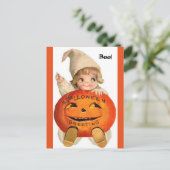 Vintage Halloween Child- en pompoenBriefkaart Briefkaart (Staand voorkant)