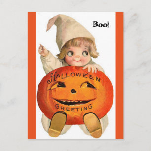Vintage Halloween Child- en pompoenBriefkaart Briefkaart