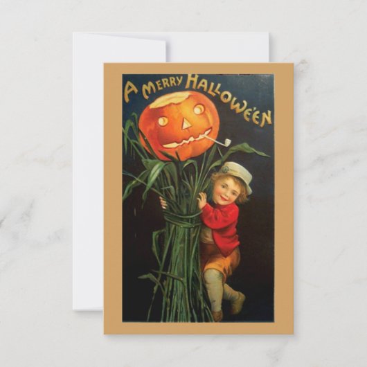 Vintage Halloween Child Holding Pumpkin Scarecrow (Voorkant)
