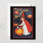 Vintage Halloween Cute Witch Pumpkin Briefkaart (Voorkant / Achterkant)