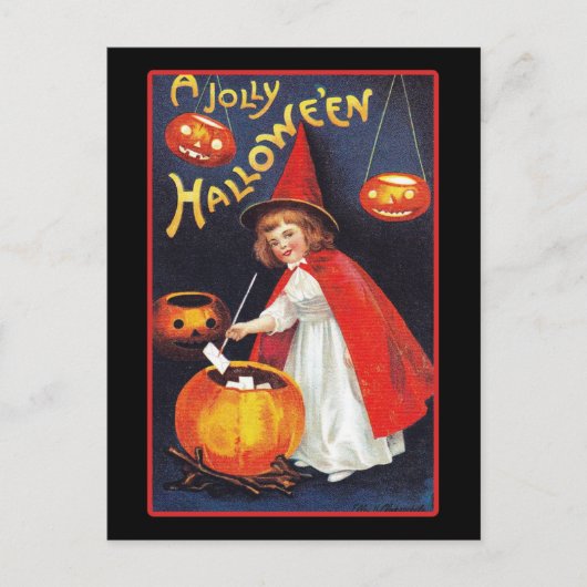 Vintage Halloween Cute Witch Pumpkin Briefkaart (Voorkant)