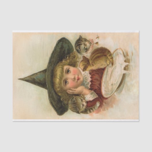 vintage Halloween cutie met kittens Tissuepapier (Voorkant)