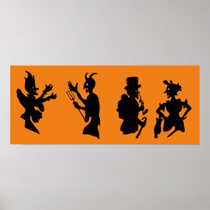 Vintage Halloween Demon Devil Silhouettes Poster