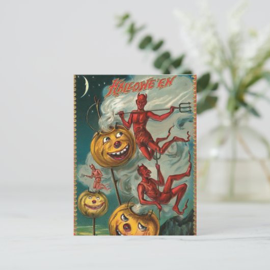 Vintage Halloween Devil Briefkaart (Staand voorkant)
