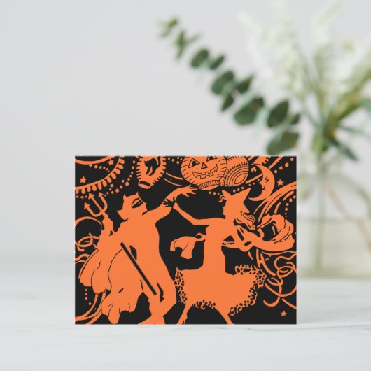 Vintage Halloween Devil Witch Dance Briefkaart (Staand voorkant)