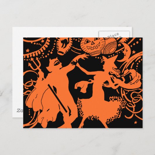 Vintage Halloween Devil Witch Dance Briefkaart (Voorkant / Achterkant)